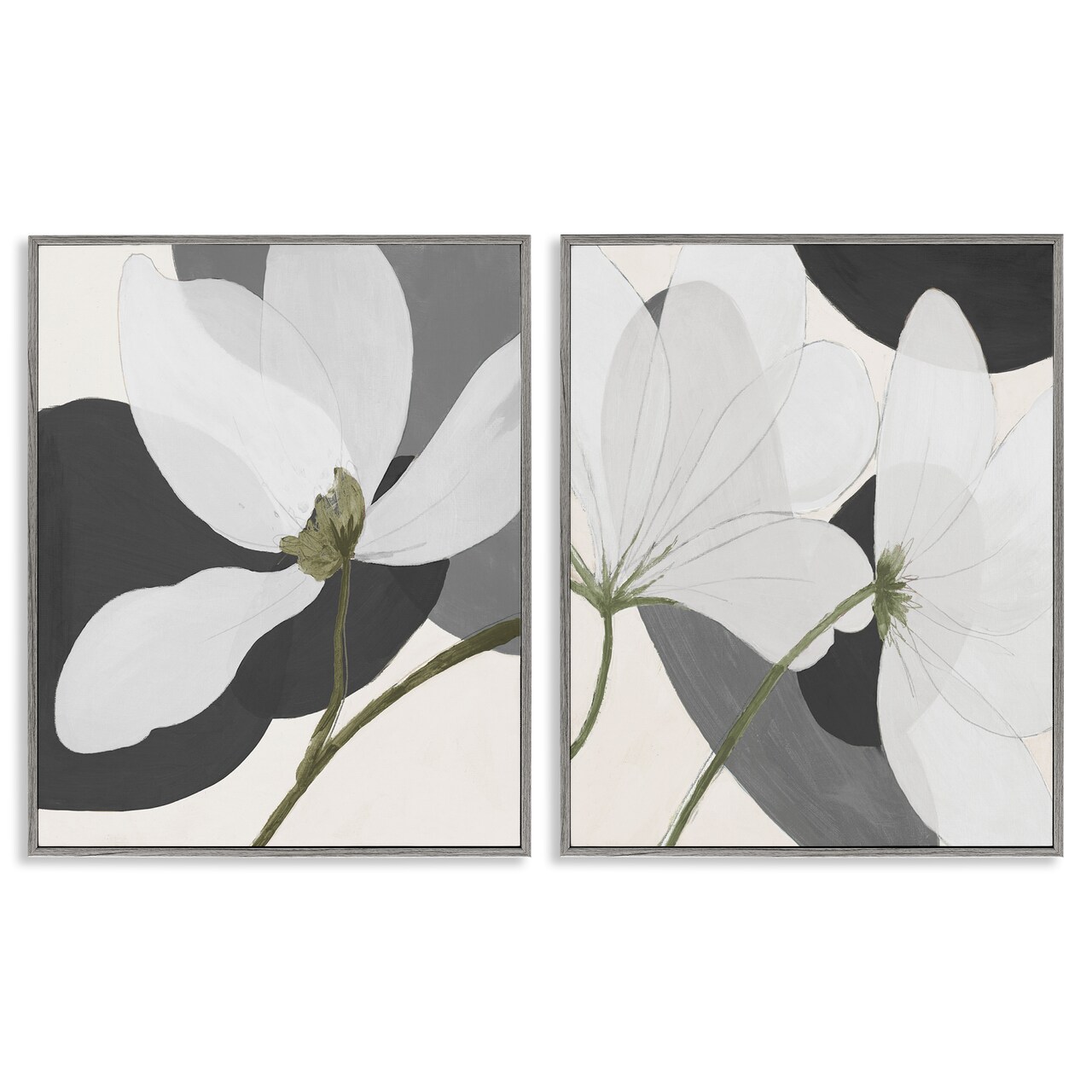 Stupell Industries Large White Petal Drawing 2 pc Framed Giclee Wall Art Set Design by Patricia Pinto